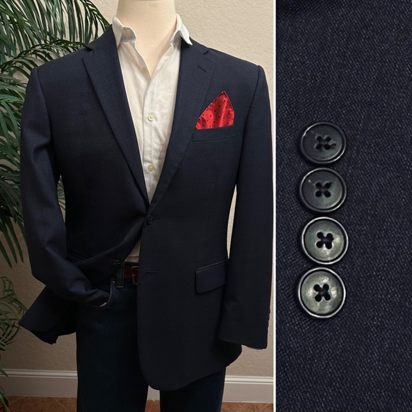 JOS A BANK MENS SPORT COAT SIZE 42 TAILORED FIT BLAZER BLUE WOOL SUIT JACKET